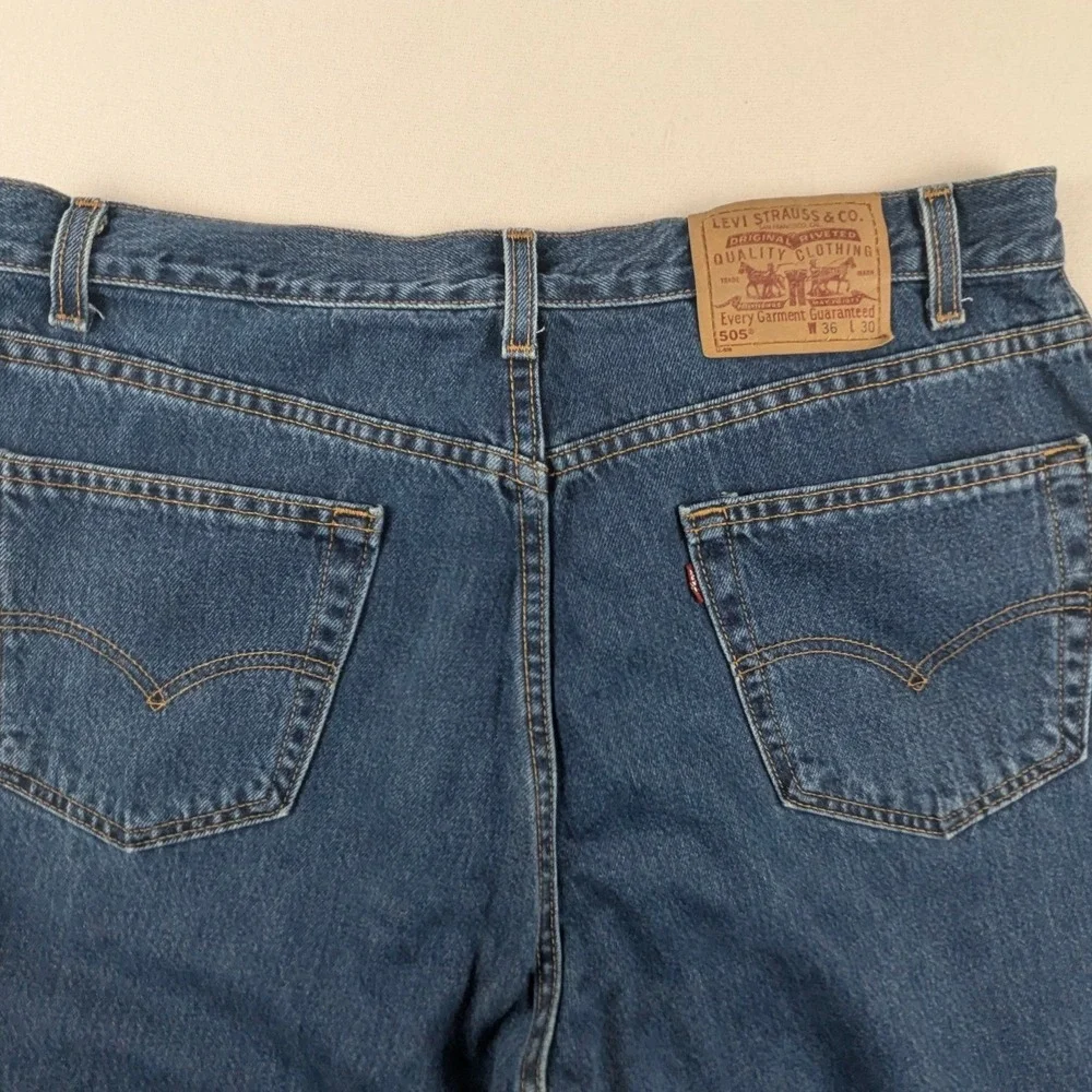 Levi's 505 Mens Reg Fit Y2K Straight Leg Jeans Blue Medium Wash W36 L30 USA Made